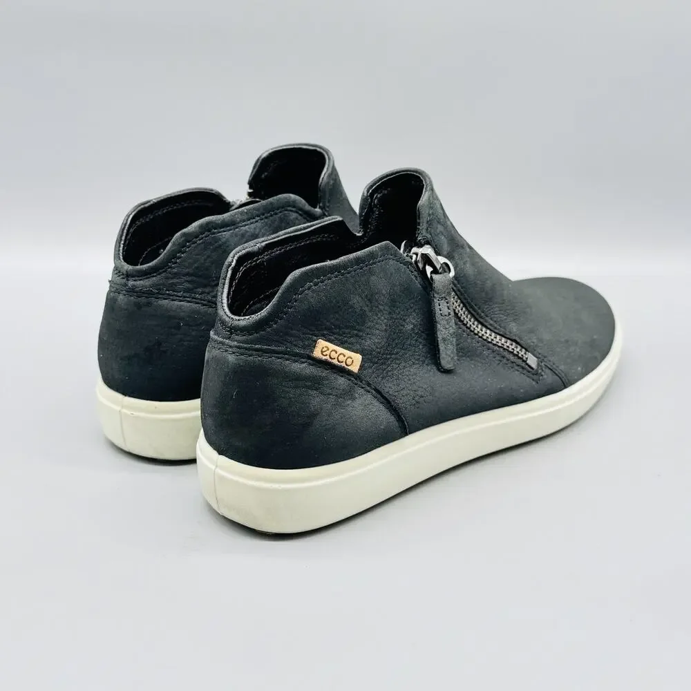 Ecco Shoes Womens 7.5 Black Nubuck Soft 7 Ankle Low Sneaker Boots Zip Comfort